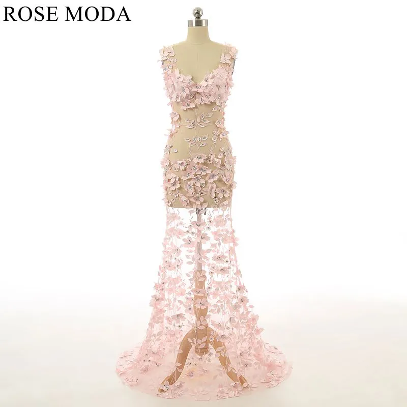 Rosemoda Lace Illusion Pink Long Prom Dress