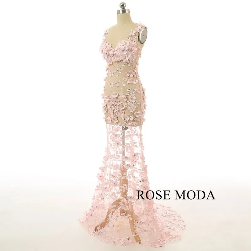 Rosemoda Lace Illusion Pink Long Prom Dress