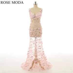 Rosemoda Lace Illusion Pink Long Prom Dress