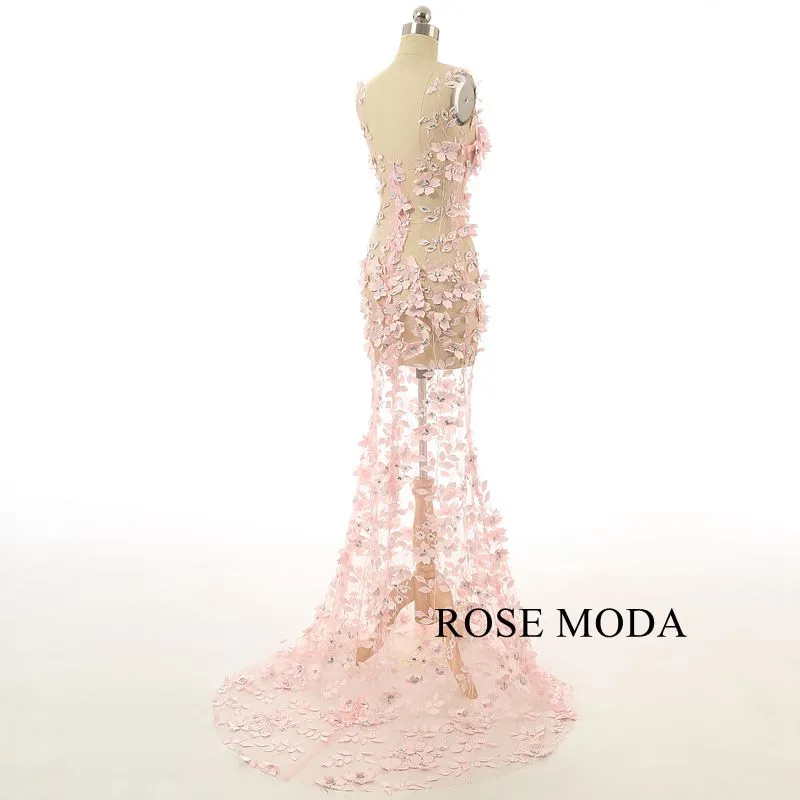 Rosemoda Lace Illusion Pink Long Prom Dress