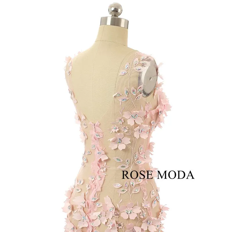 Rosemoda Lace Illusion Pink Long Prom Dress