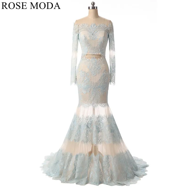 Rosemoda Two Pieces Long Sleeve Lace Prom Dress
