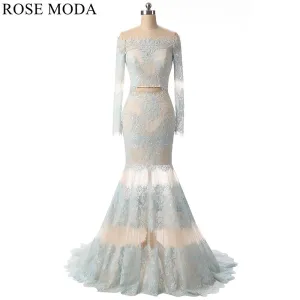 Rosemoda Two Pieces Long Sleeve Lace Prom Dress
