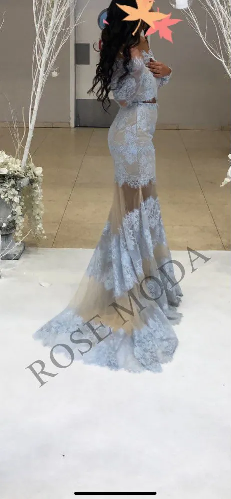 Rosemoda Two Pieces Long Sleeve Lace Prom Dress