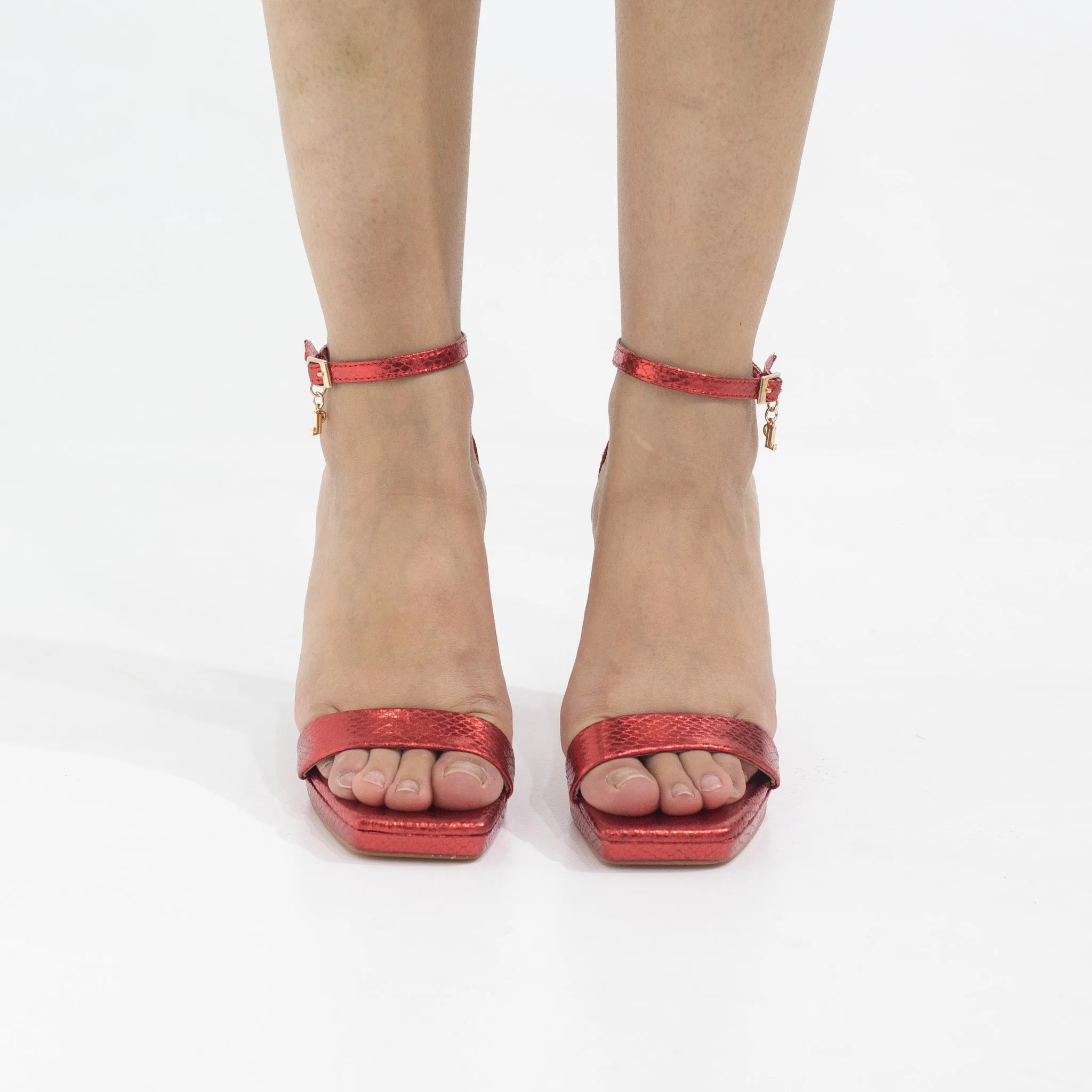 Roshni one band ankle strap 10cm high heel sandal red