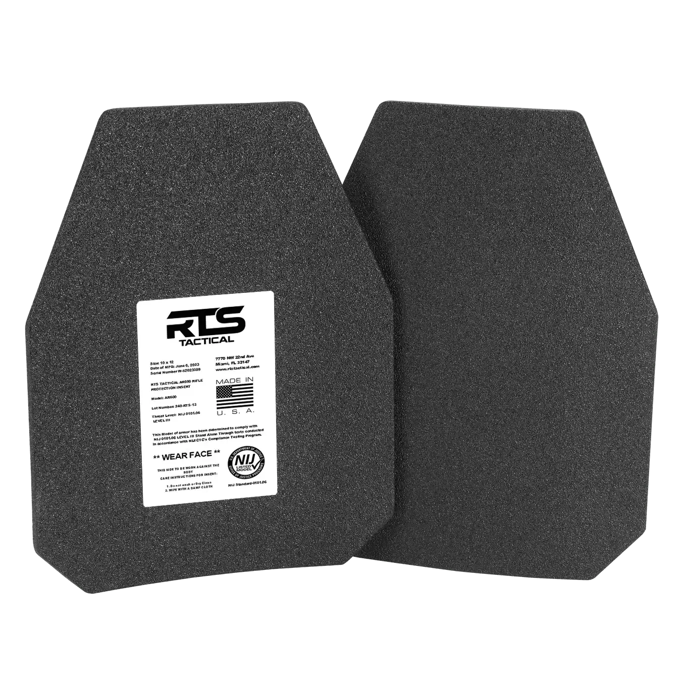 RTS Tactical Lightweight Level III  Rifle Special Threats Plate 10"x12"