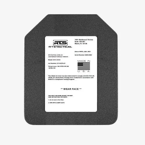 RTS Tactical Lightweight Level III  Rifle Special Threats Plate 10"x12"