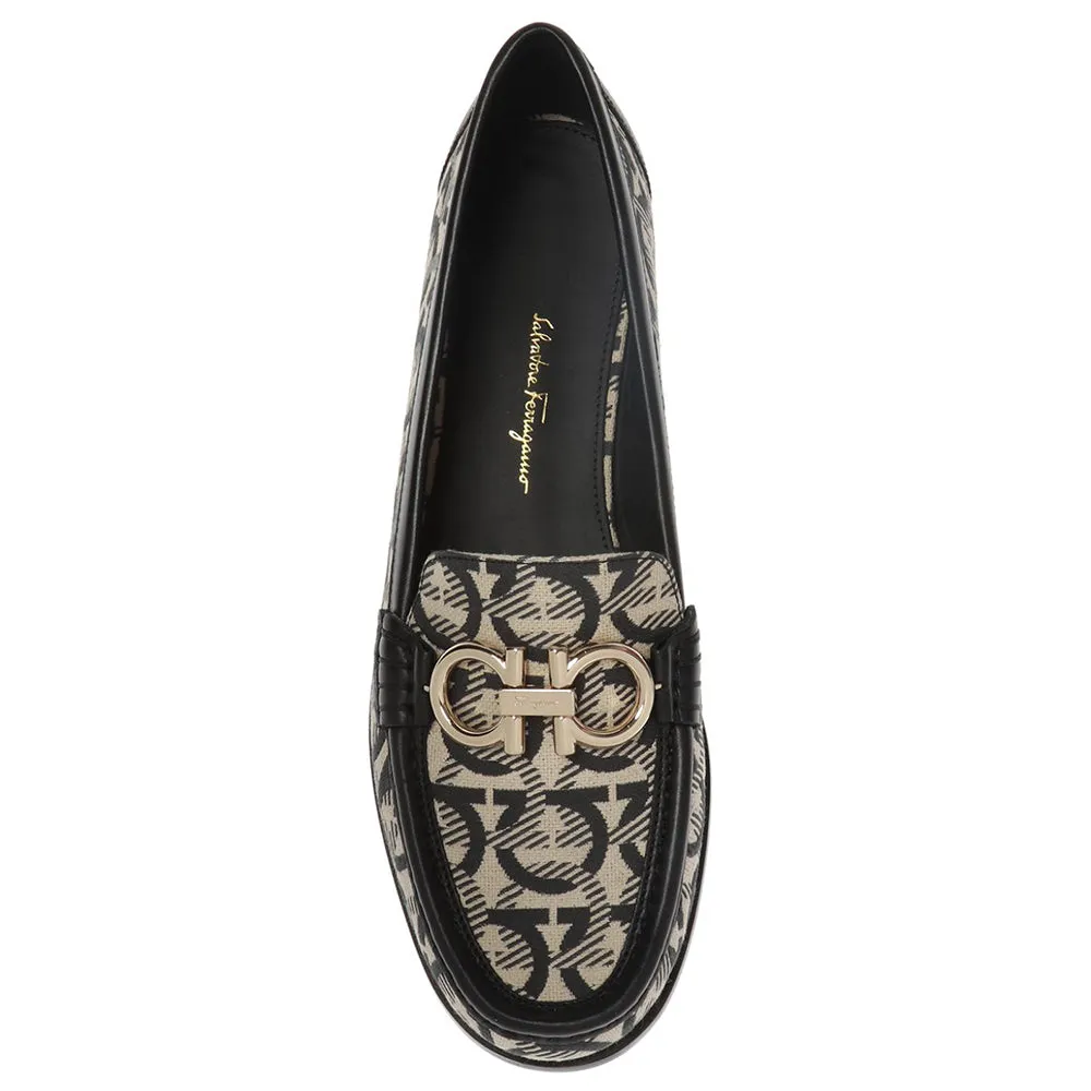 Salvatore Ferragamo Women's 'Rolo' Gancini T-Logo Print Leather Loafer Cream