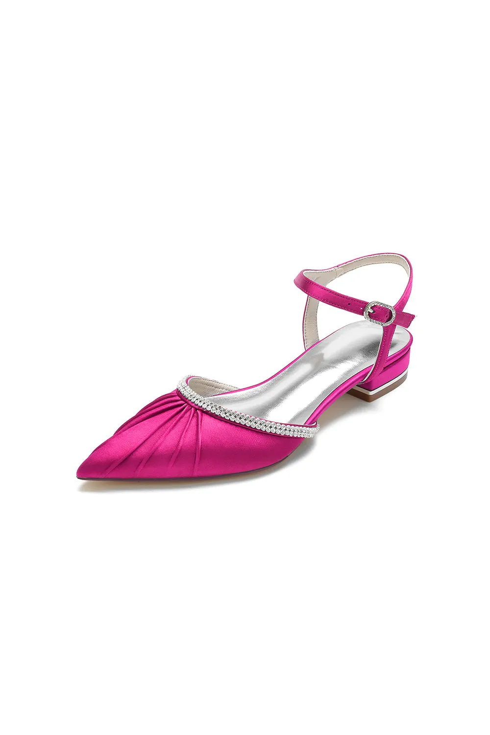 Satin Pointed Toe Beaded Buckle Kitten Heels