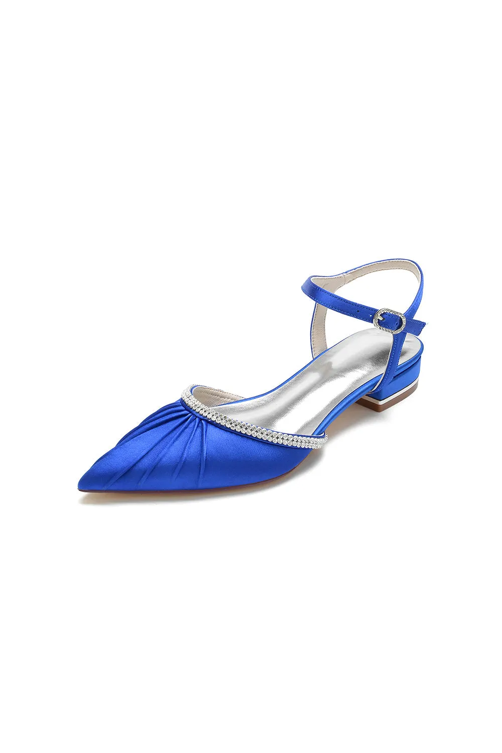 Satin Pointed Toe Beaded Buckle Kitten Heels