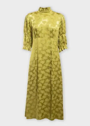 SELINE Puff Sleeved Slit Dress - Pear Green