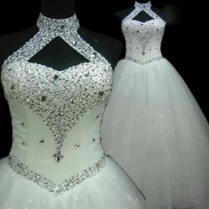 Sexy Halter White Lace Wedding Dress At Bling Brides Bouquet - Online Bridal Store