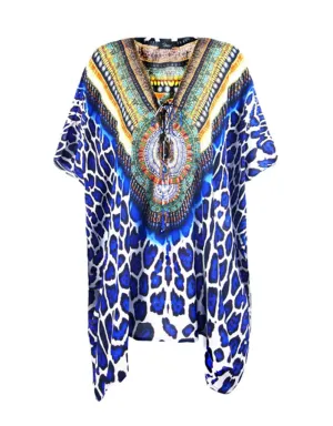 Shahida Parides Jaguar Lace Up Short Kaftan in Blue