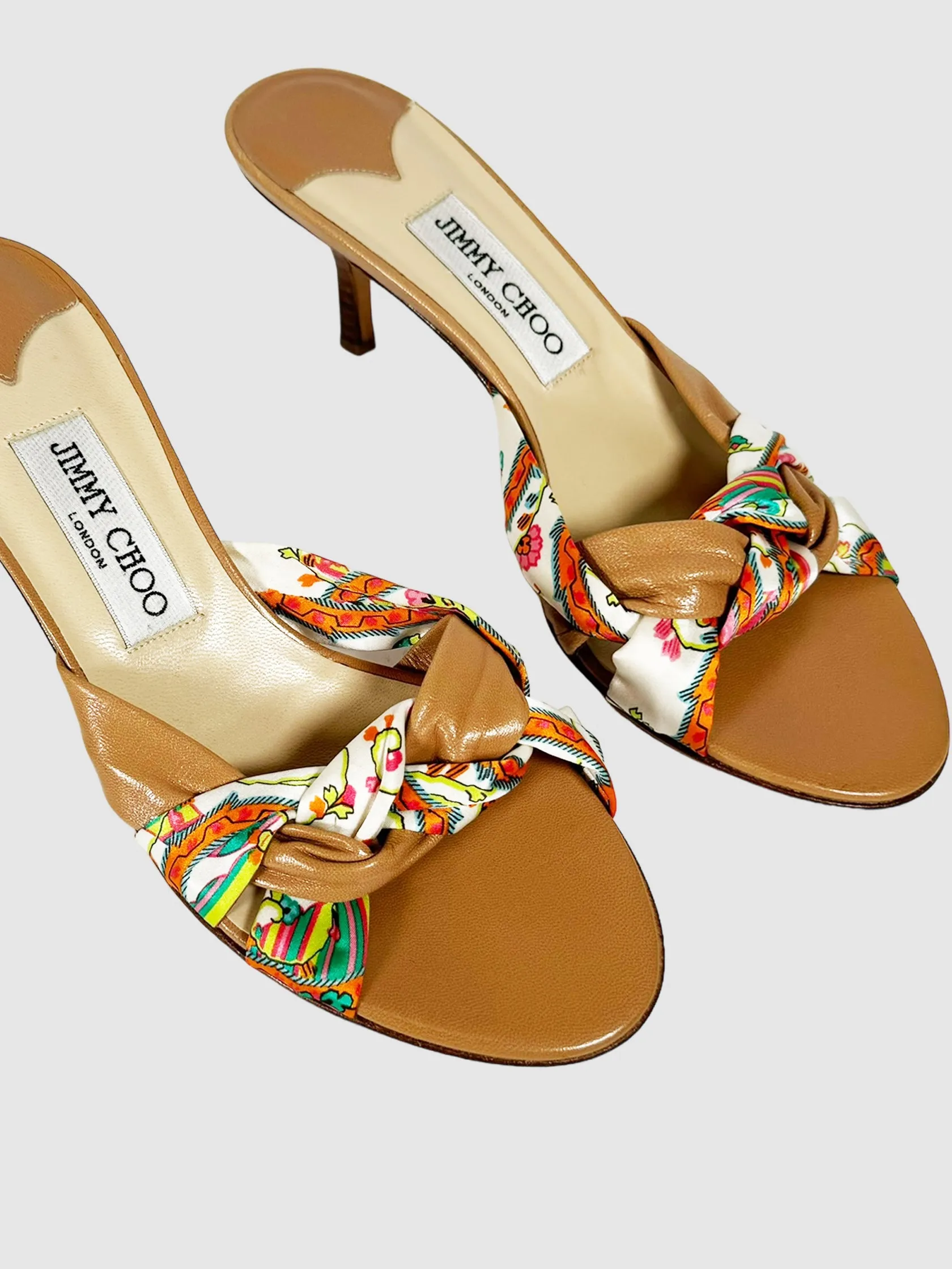Silk and Leather Strappy Kitten Heels - Size 37