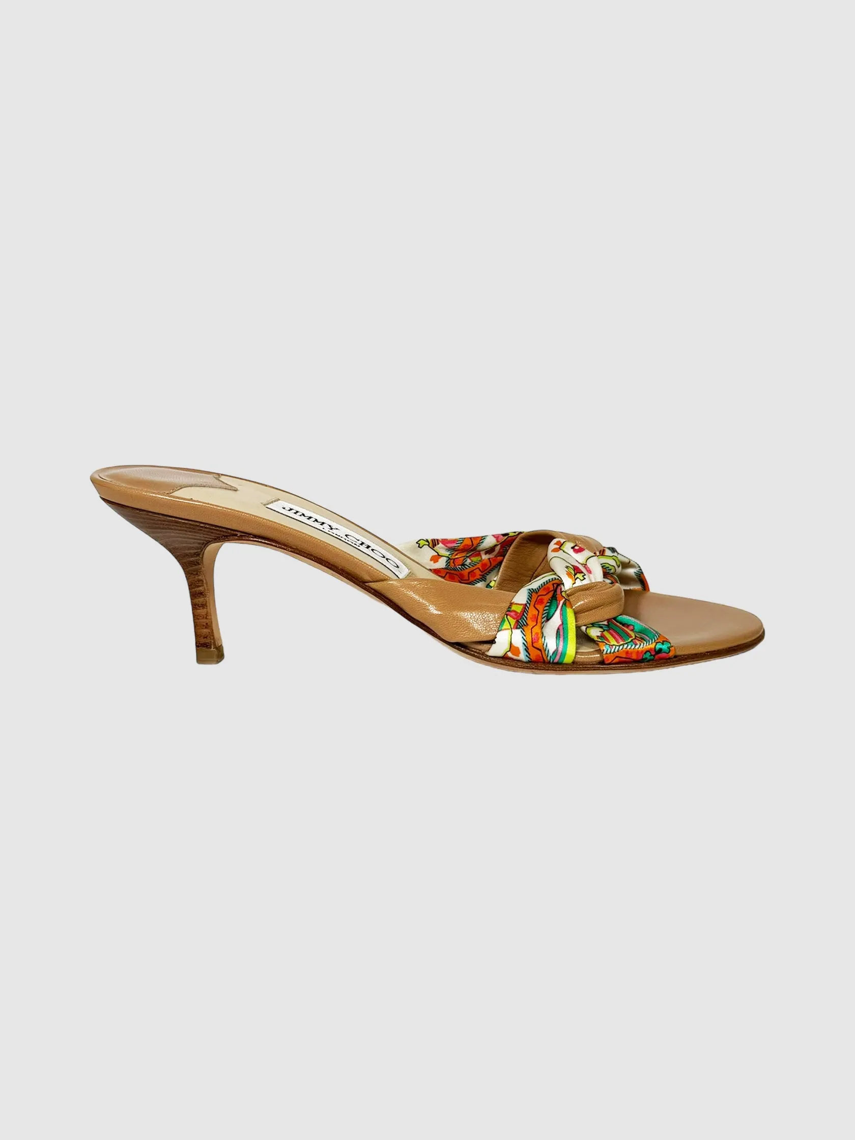 Silk and Leather Strappy Kitten Heels - Size 37