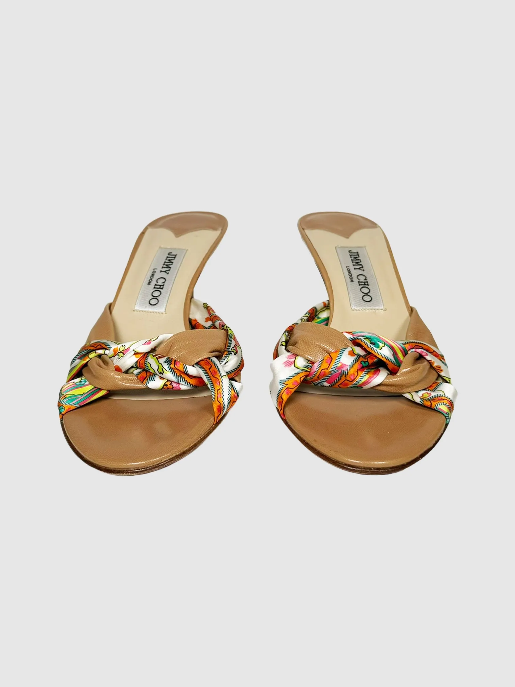 Silk and Leather Strappy Kitten Heels - Size 37