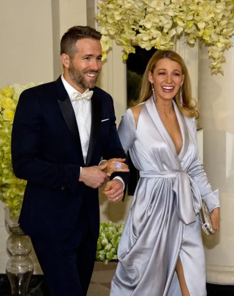 Silver Blake Lively Long Sleeves Dress V Neck Prom Celebrity Formal Dress White House State Dinner