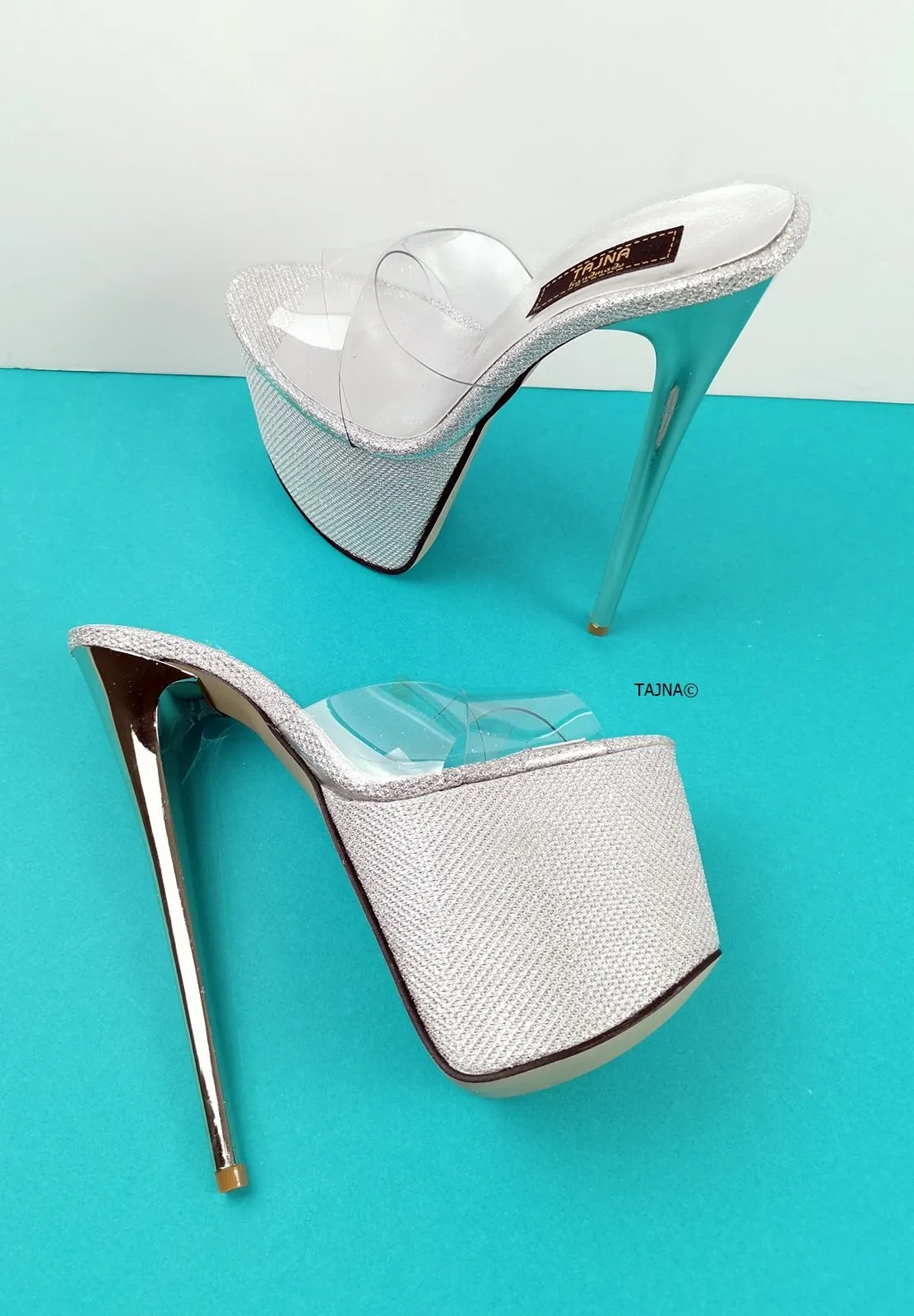 Silver Shine Transparent Clear Strap Mules