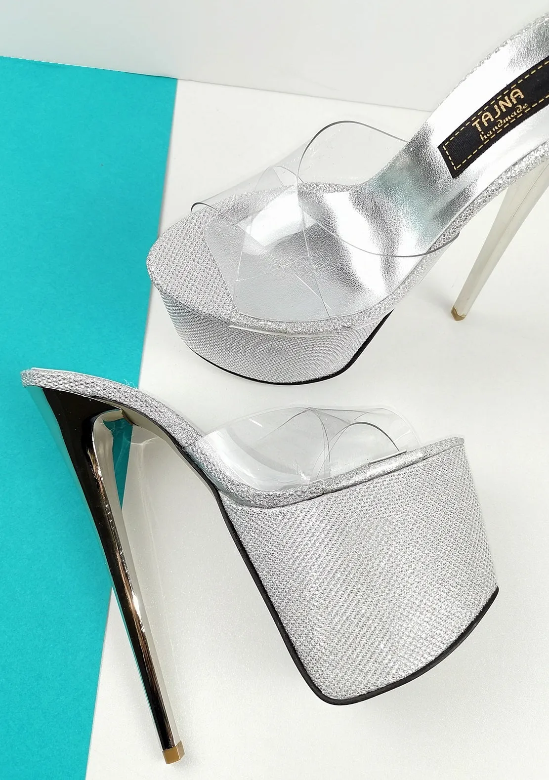Silver Shine Transparent Clear Strap Mules