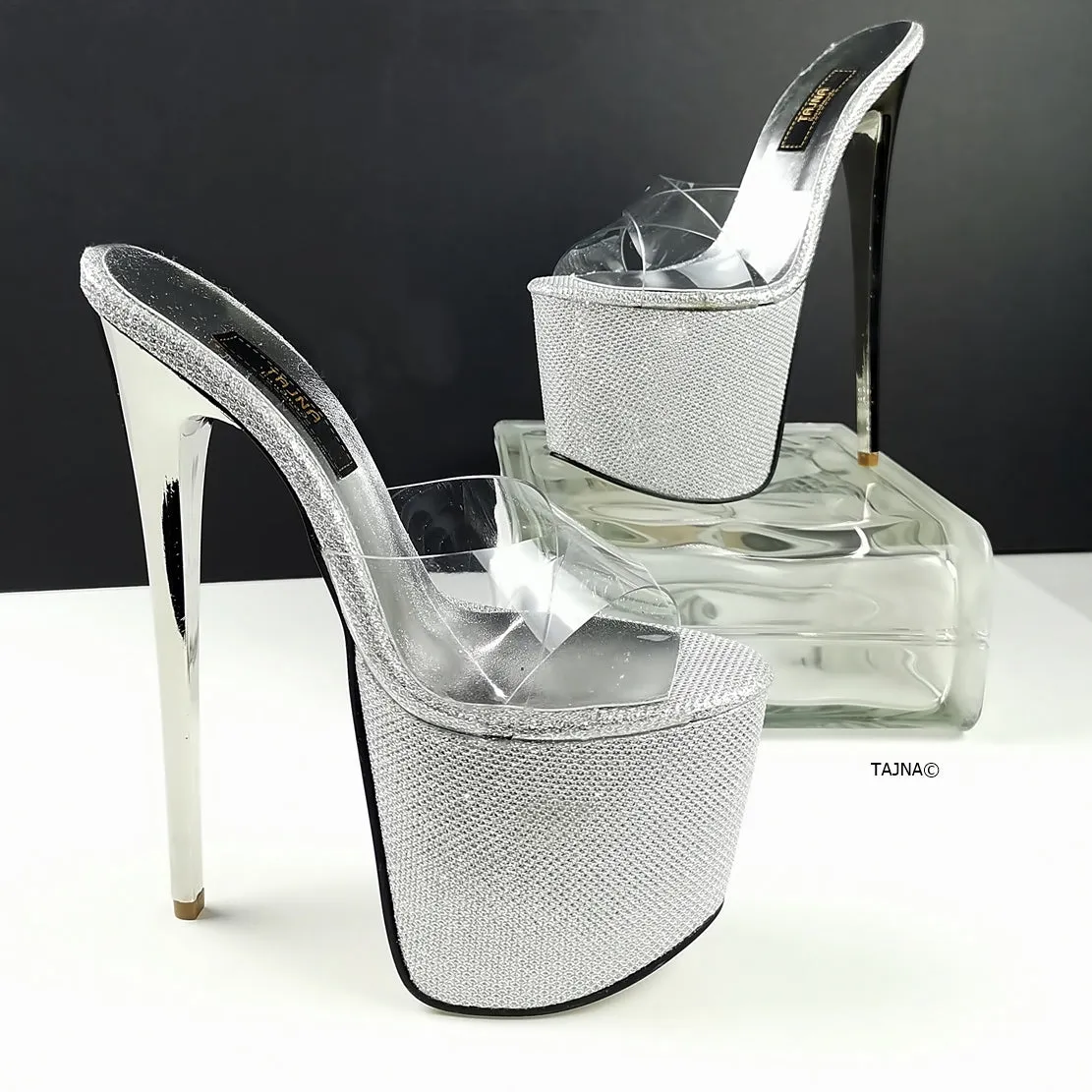 Silver Shine Transparent Clear Strap Mules
