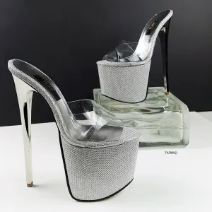 Silver Shine Transparent Clear Strap Mules