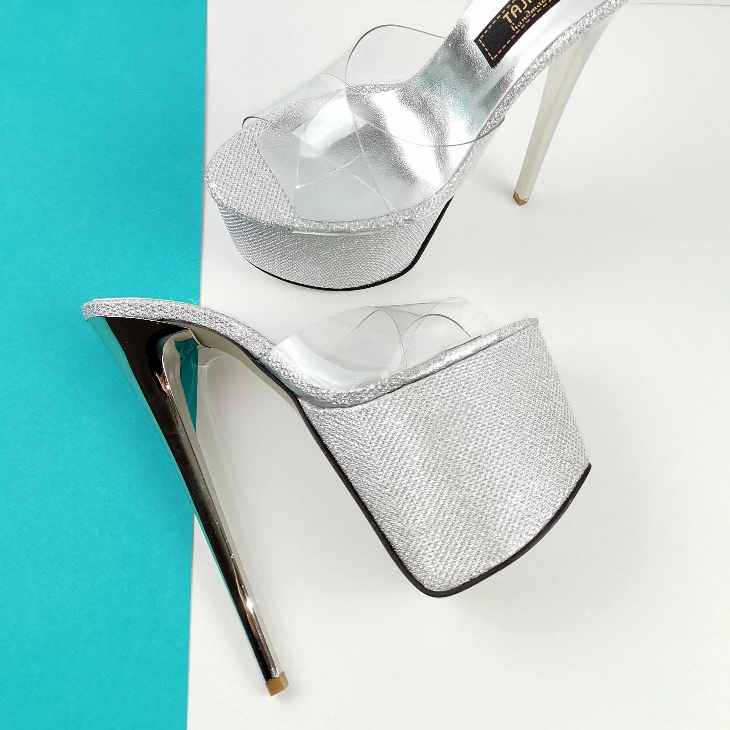 Silver Shine Transparent Clear Strap Mules