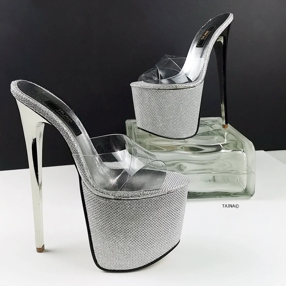 Silver Shine Transparent Clear Strap Mules
