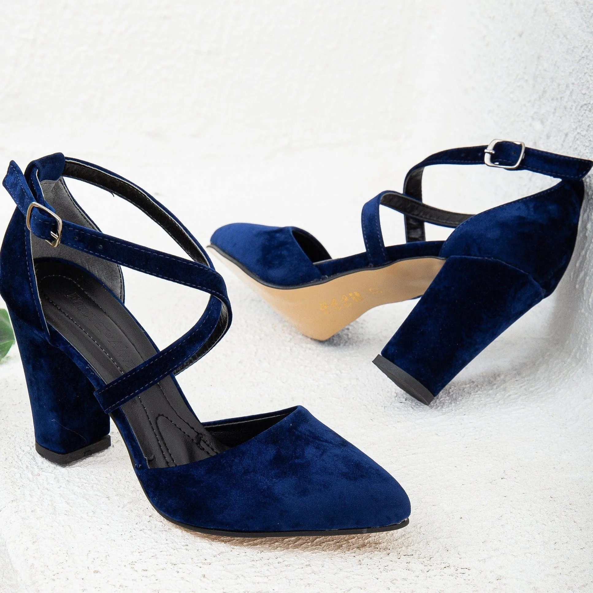 Sina Vegan Velvet Criss Cross Heels | Blue