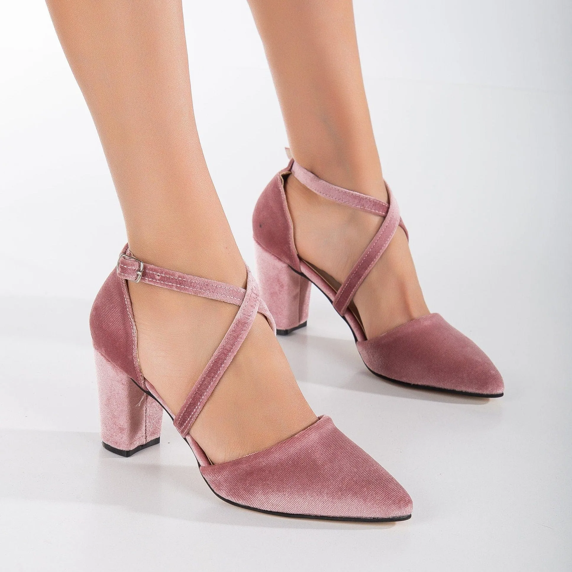 Sina Vegan Velvet Criss Cross Heels | Blush