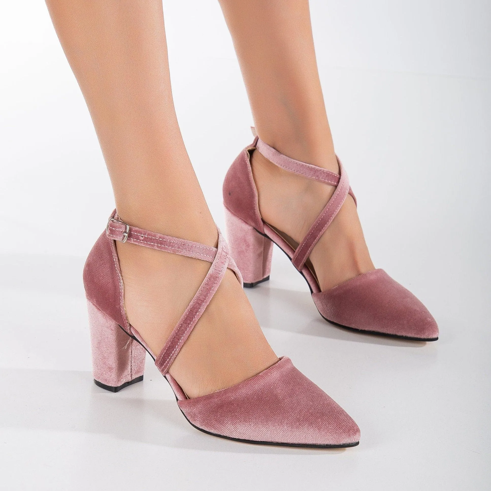 Sina Vegan Velvet Criss Cross Heels | Blush