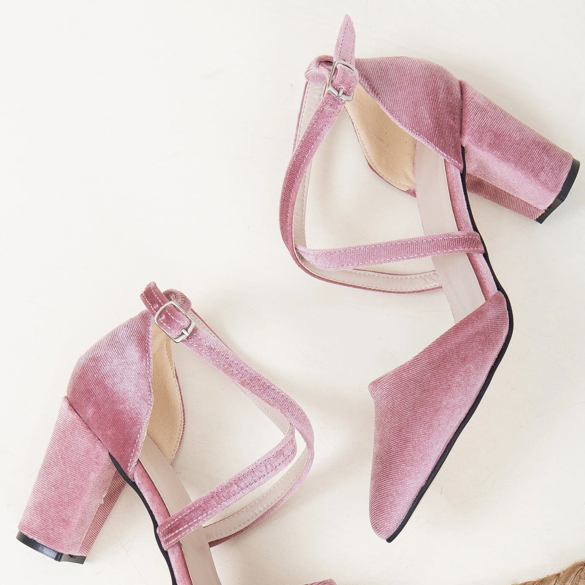 Sina Vegan Velvet Criss Cross Heels | Blush