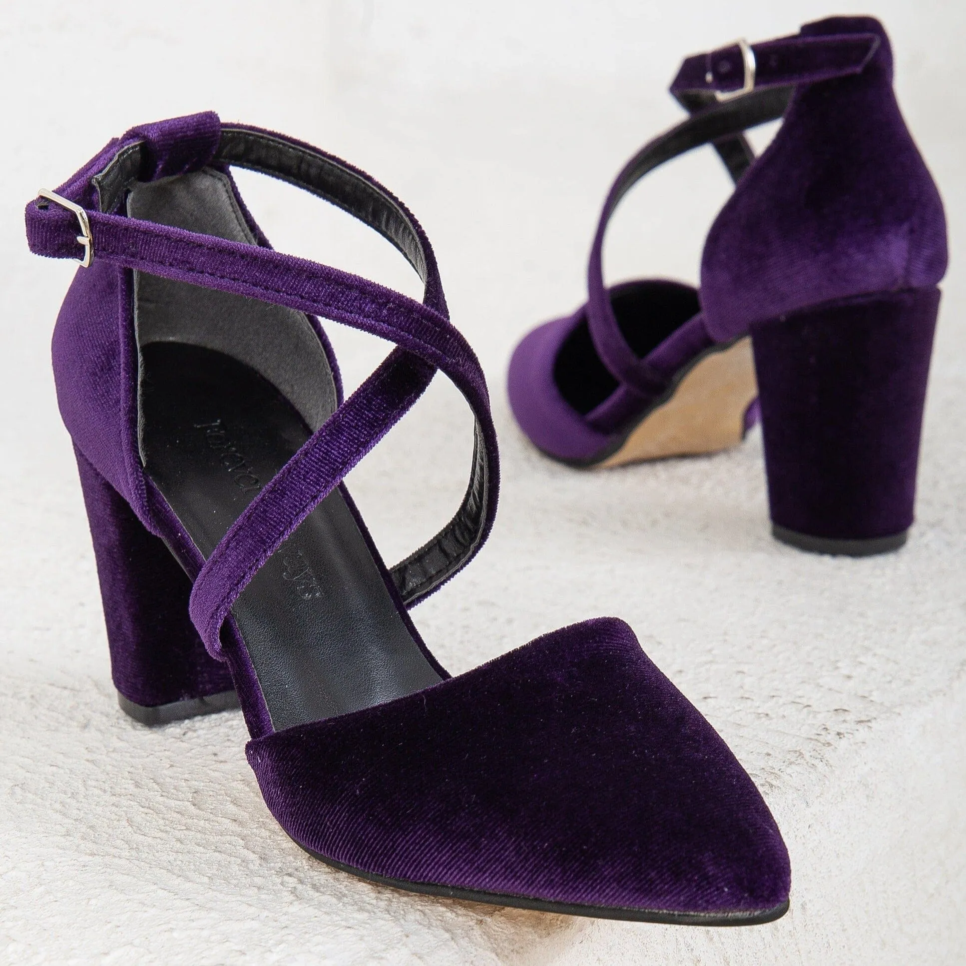 Sina Vegan Velvet Criss Cross Heels | Purple