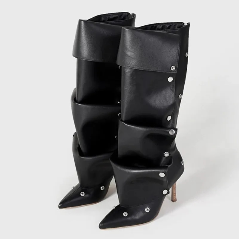 Slouched Denim Rivet pointy toe Boots