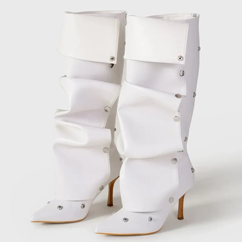 Slouched Denim Rivet pointy toe Boots