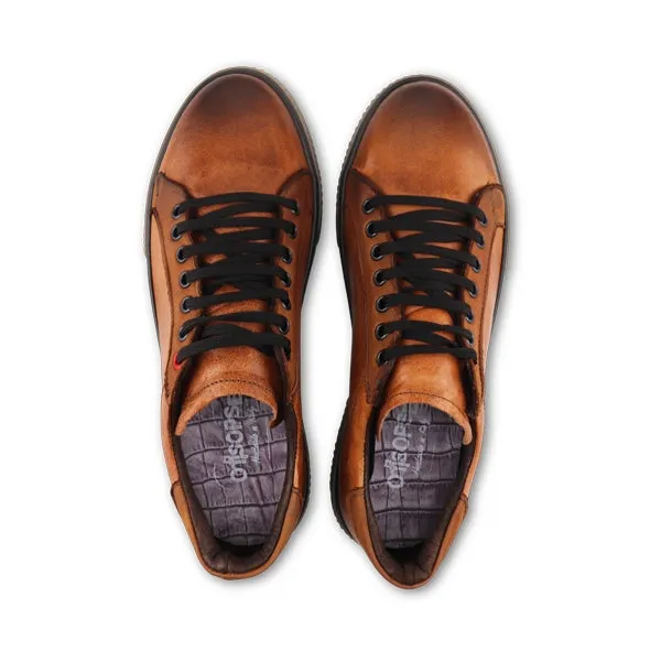 Sneakers in pelle stropicciata cuoio