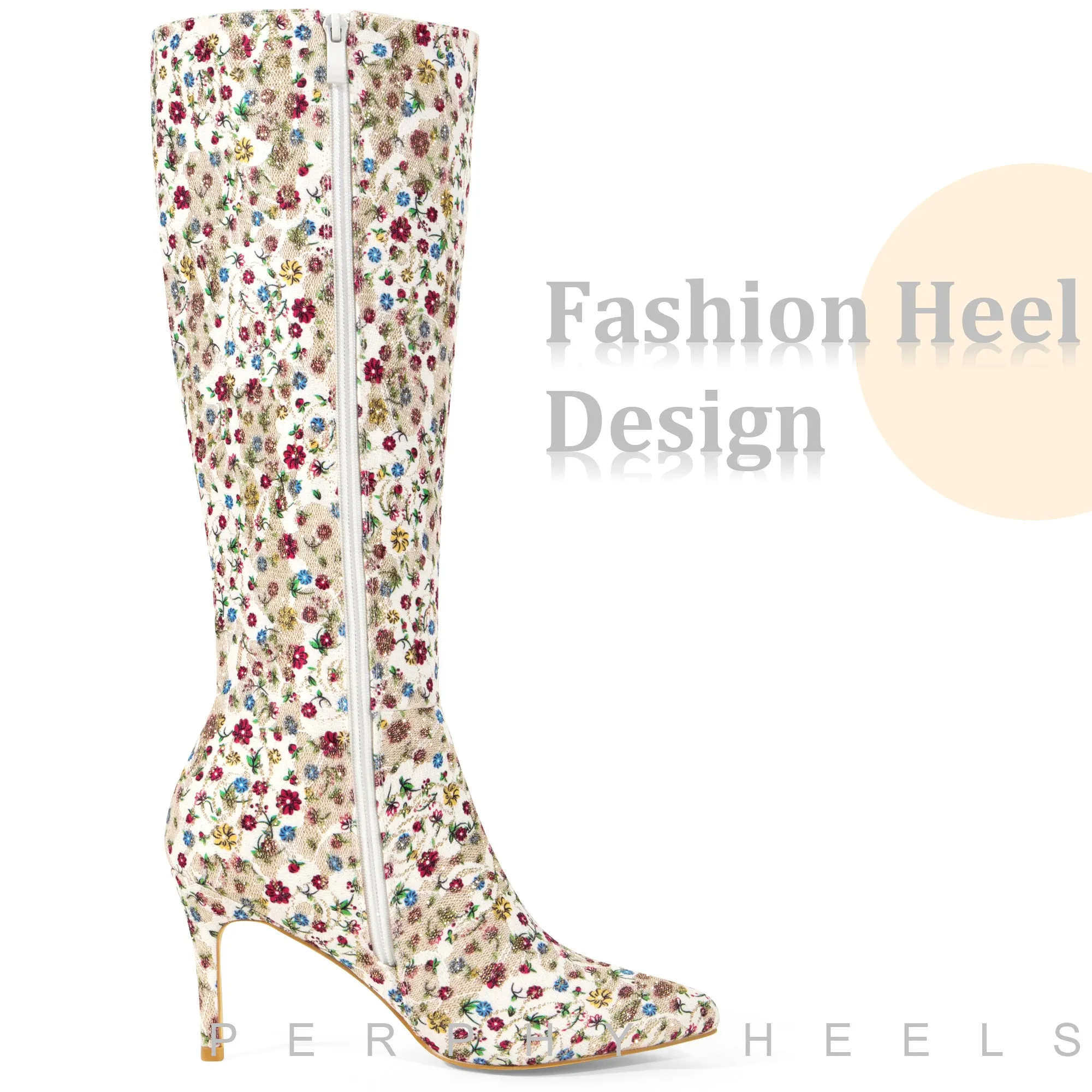 Sparkle Glitter Sequin Lace Stiletto Heel Knee High Boots for Women