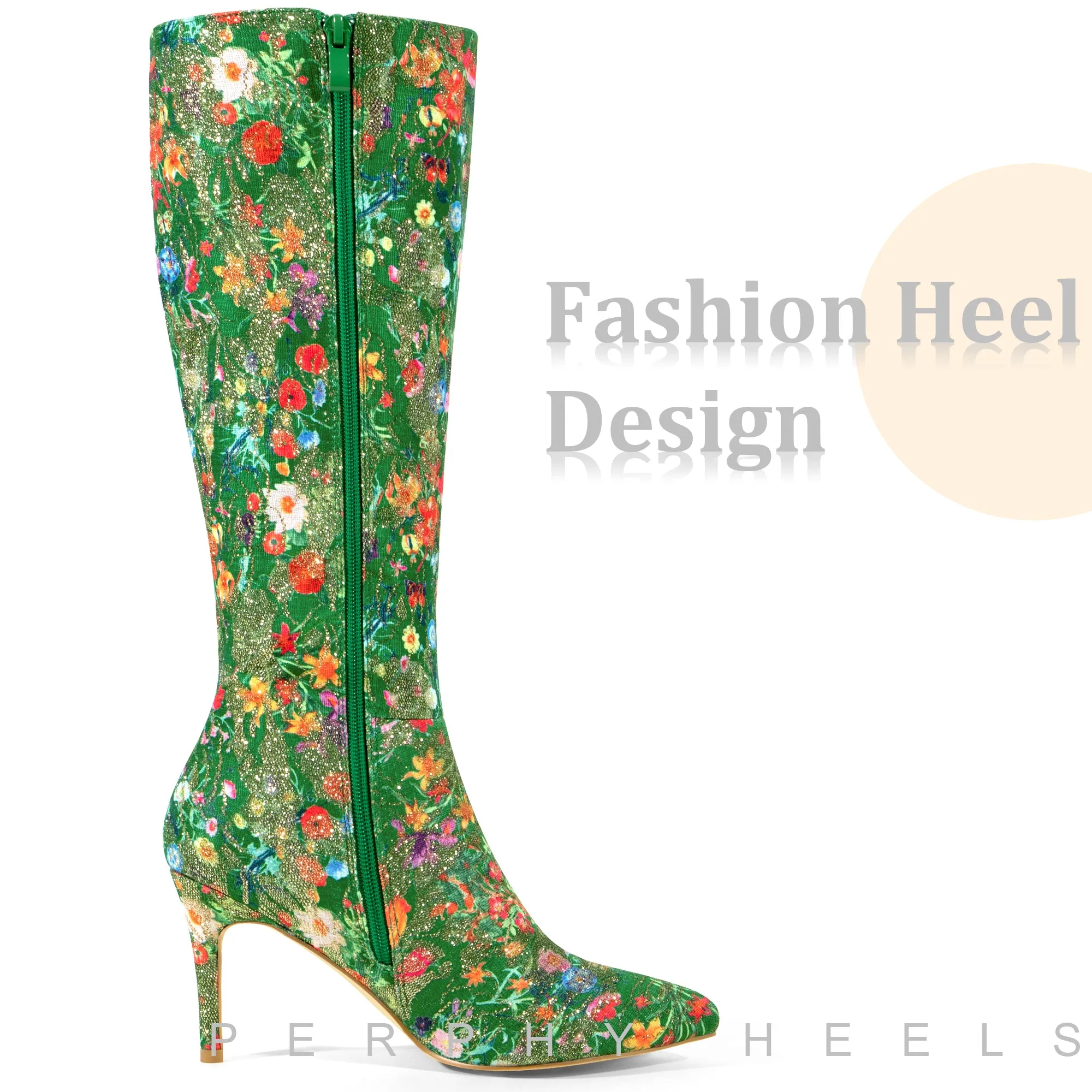 Sparkle Glitter Sequin Lace Stiletto Heel Knee High Boots for Women