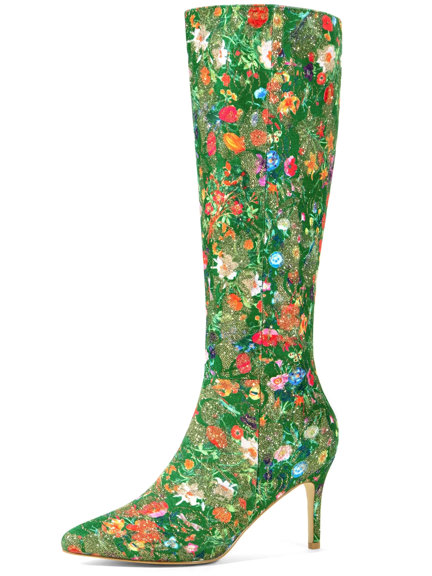 Sparkle Glitter Sequin Lace Stiletto Heel Knee High Boots for Women