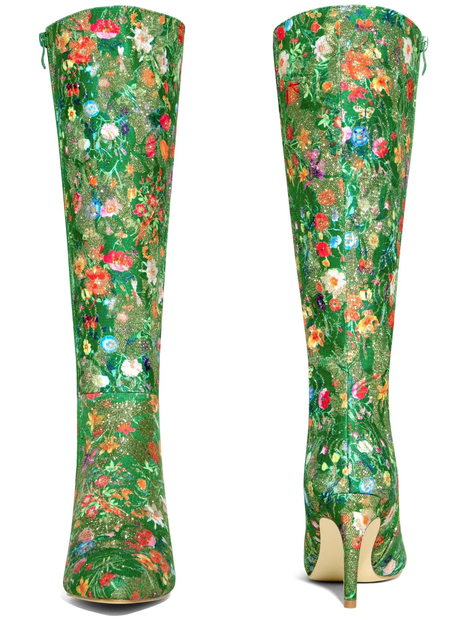 Sparkle Glitter Sequin Lace Stiletto Heel Knee High Boots for Women
