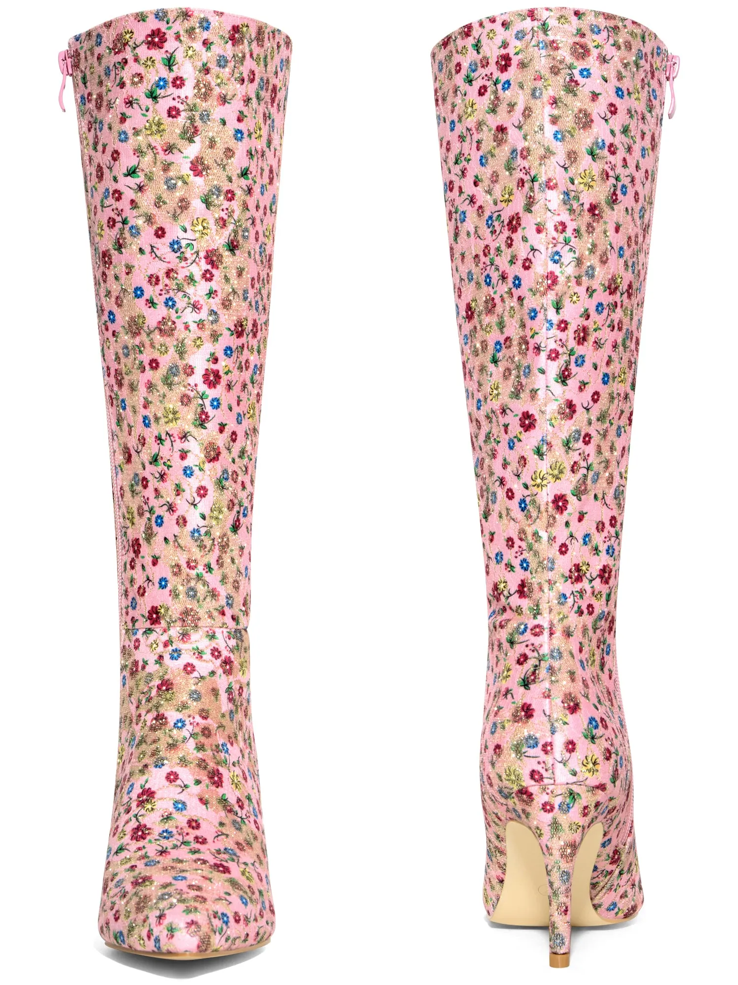 Sparkle Glitter Sequin Lace Stiletto Heel Knee High Boots for Women