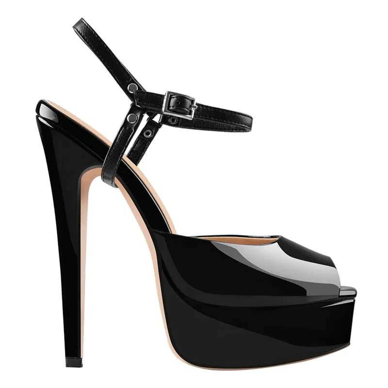 Square Ankle Strap Sling Backs High Heels Sandals