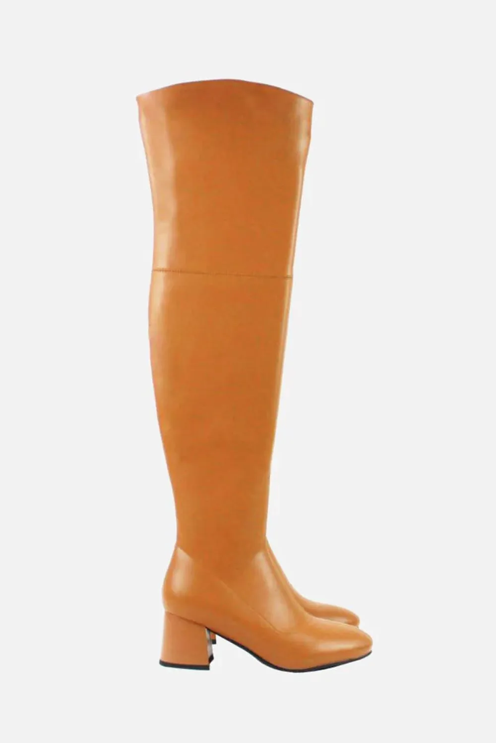 Sybella Block Heel Knee High Boots in Tan