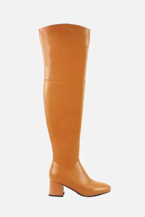Sybella Block Heel Knee High Boots in Tan