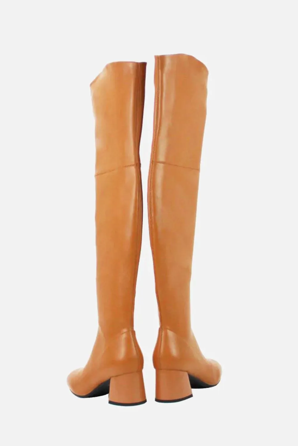 Sybella Block Heel Knee High Boots in Tan