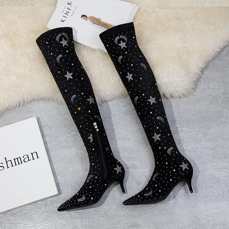 Tillbuy Starry Sky Over Knee Boots