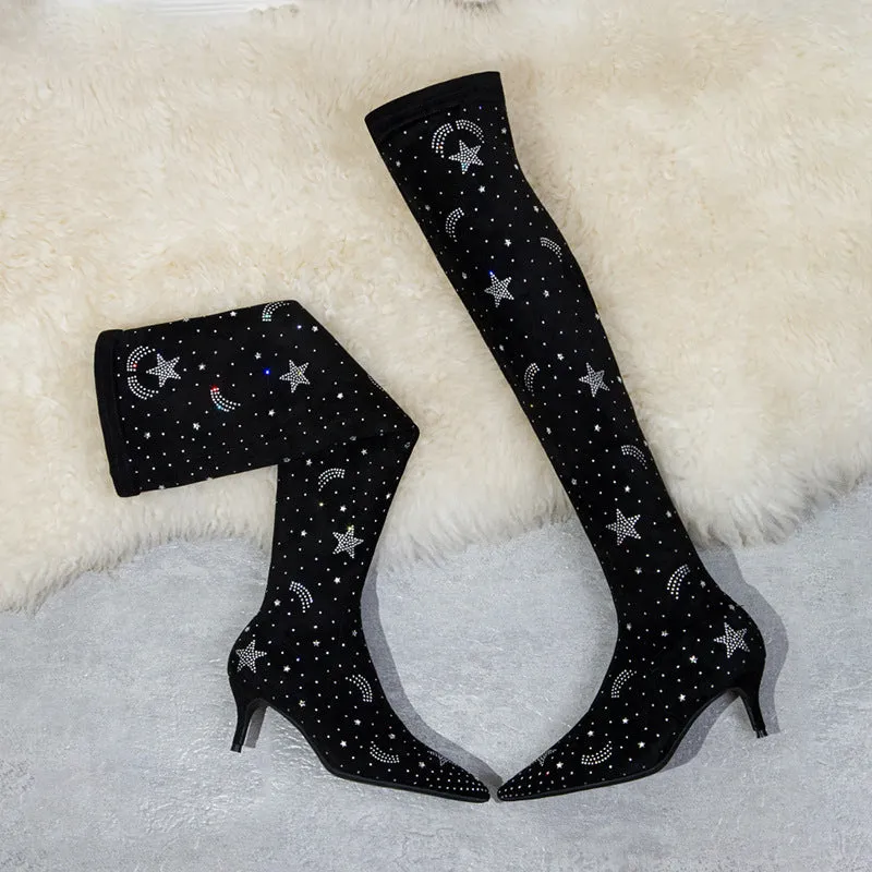 Tillbuy Starry Sky Over Knee Boots