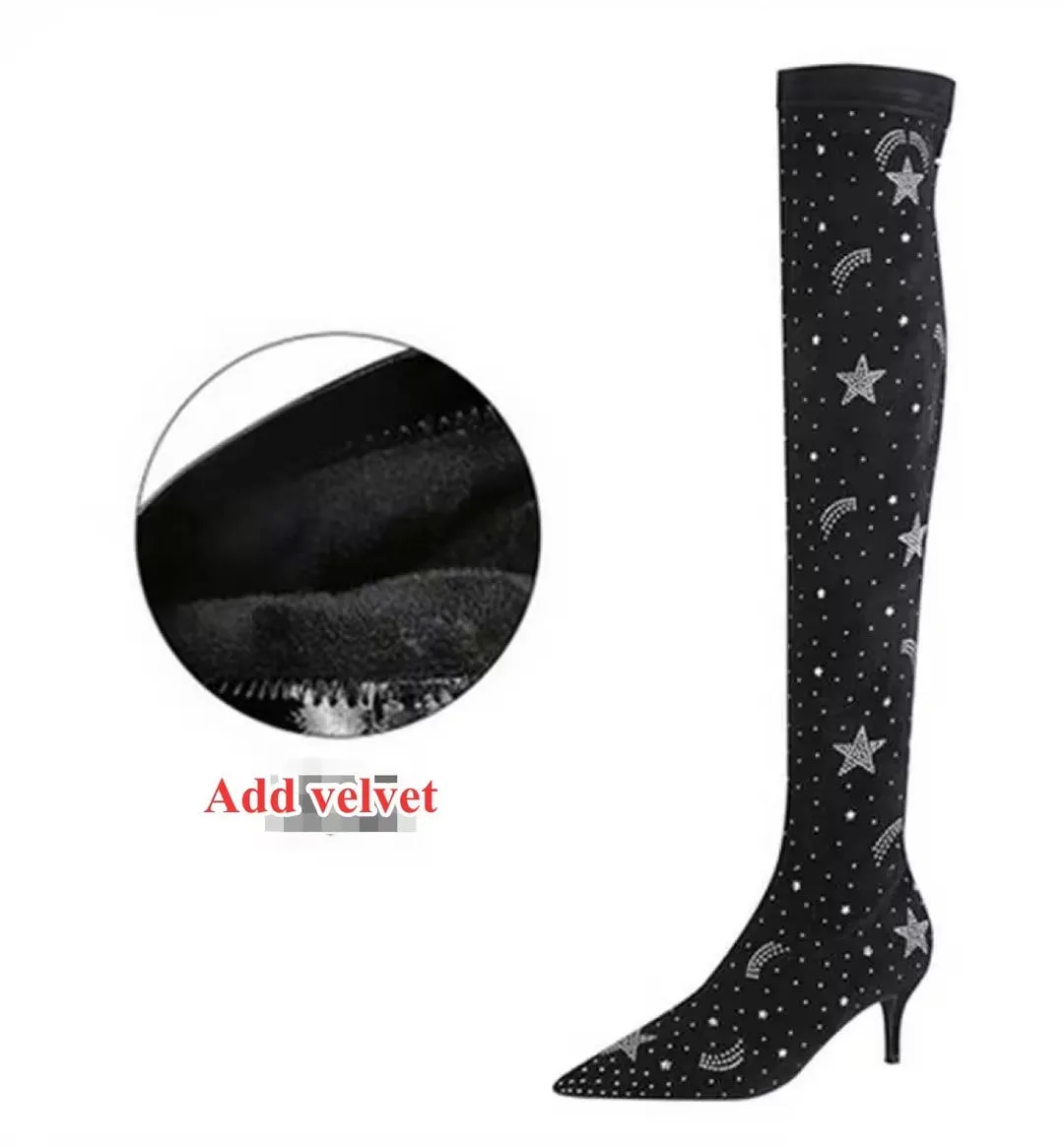 Tillbuy Starry Sky Over Knee Boots