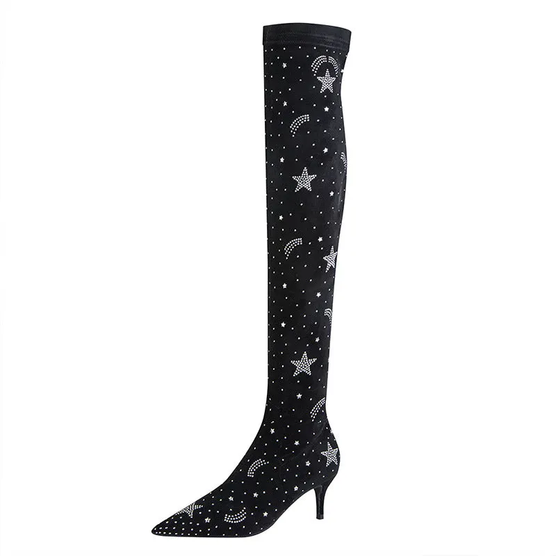 Tillbuy Starry Sky Over Knee Boots