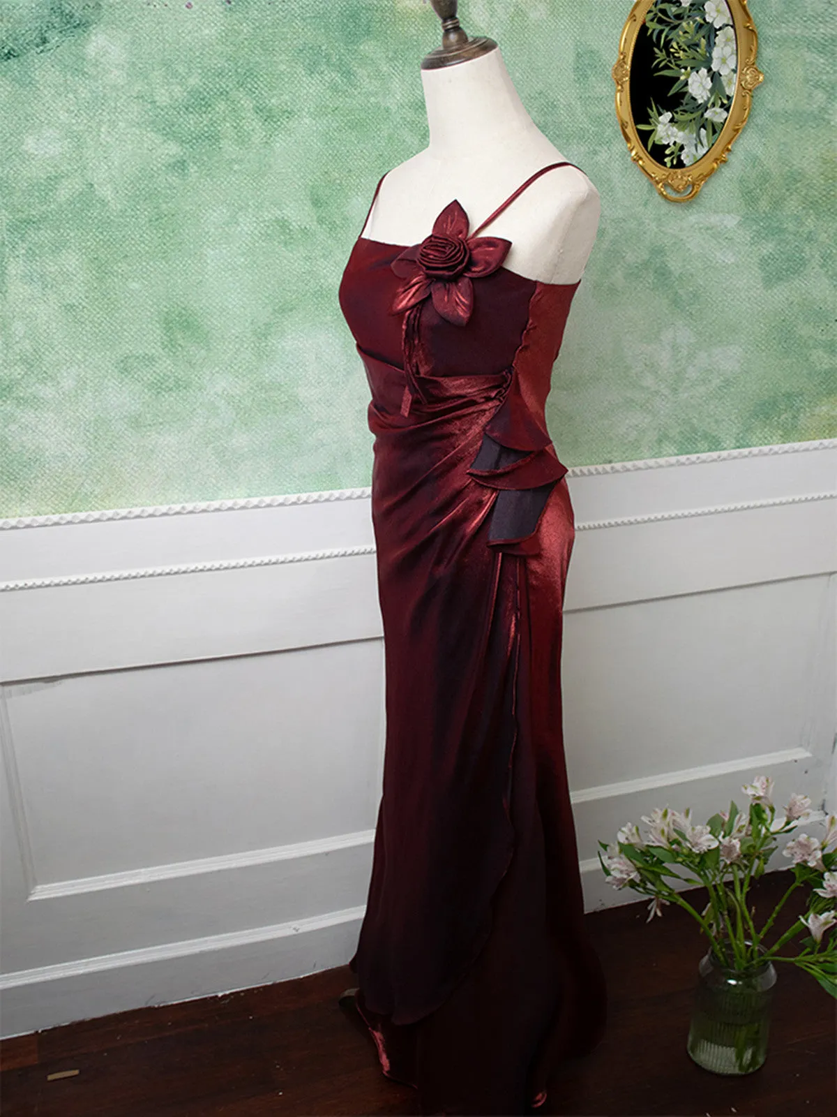 Uniwim 2024 Beautiful Wine Red Straps Long Prom Dress, Wine Red Evening Dress Party Dress