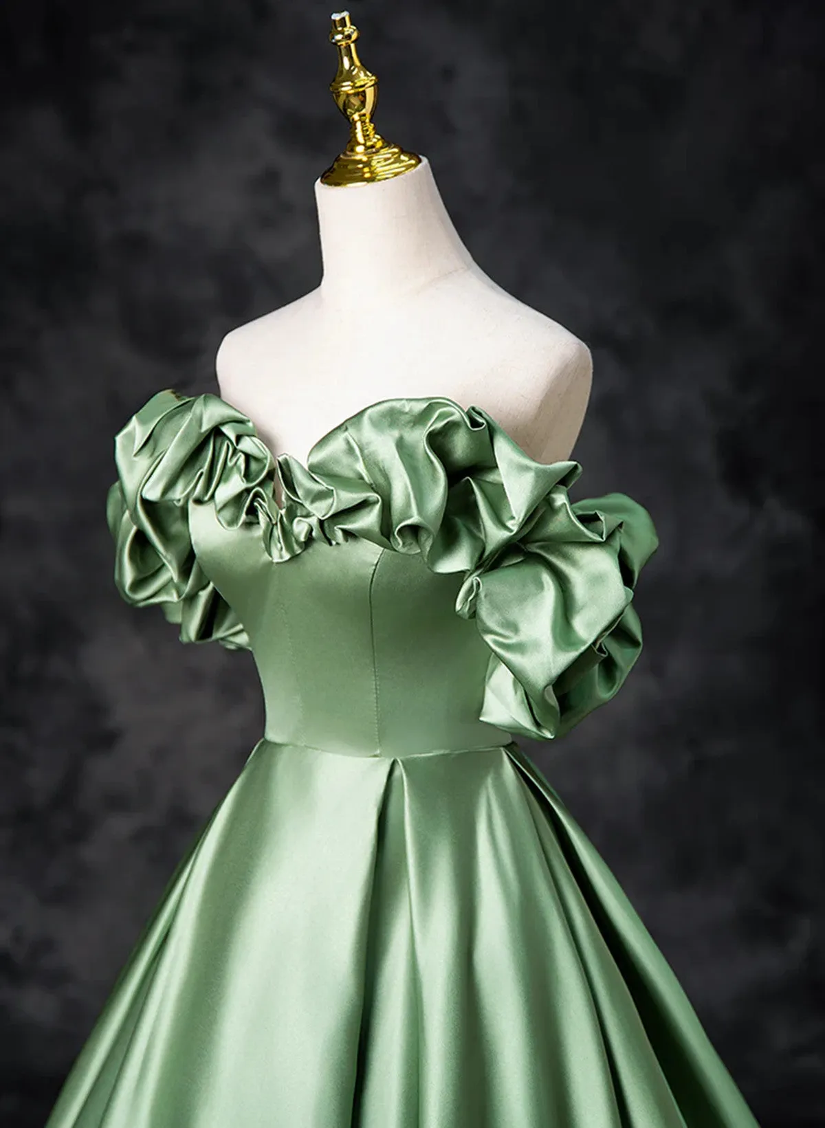 Uniwim Green Satin Off Shoulder Long Party Dress, A-line Green Prom Dress